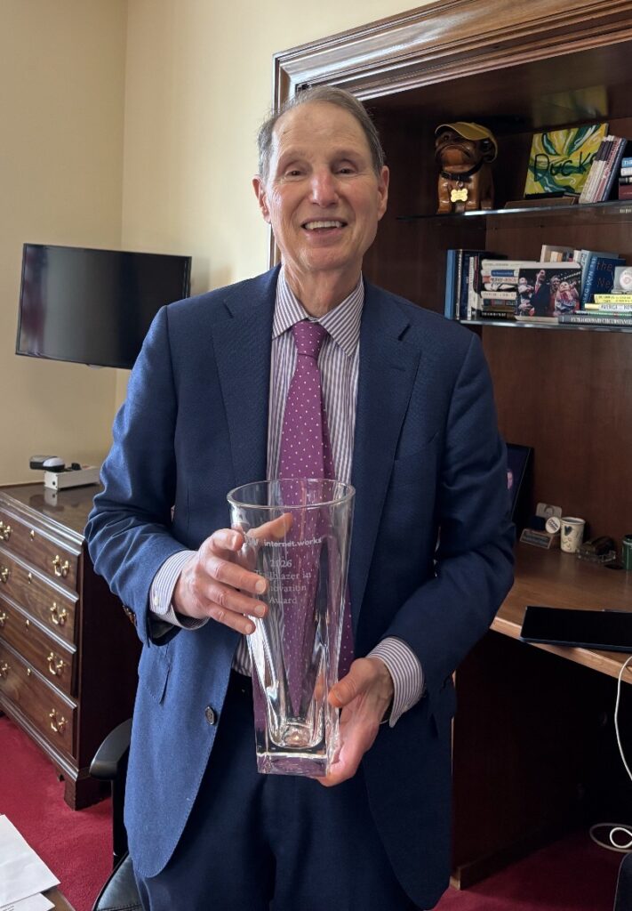Senator Ron Wyden (D-OR) accepting Trailblazers in Innovation Award.